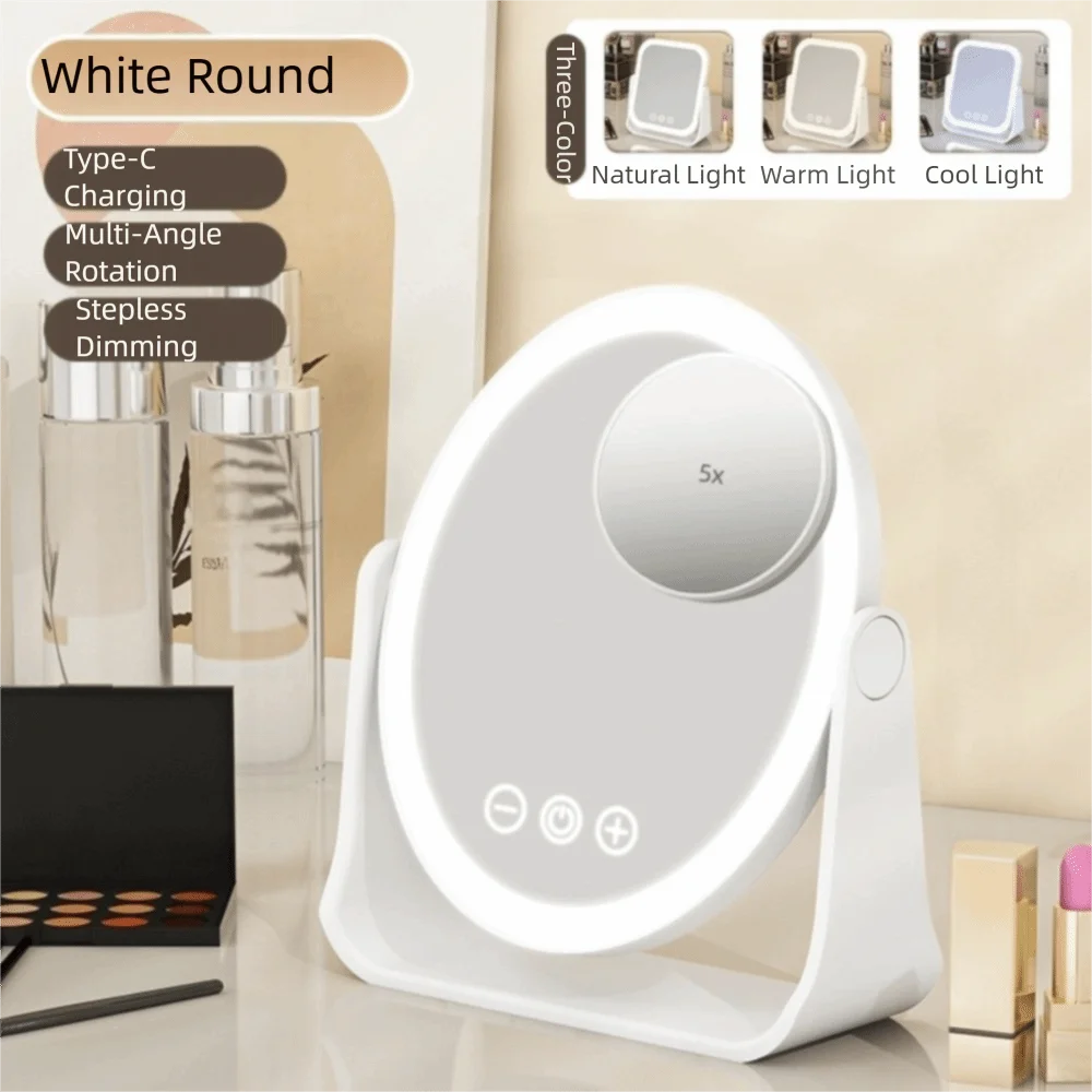 3-kleuren LED-make-upspiegel Eversible dimbaar touchscreen cosmetische spiegels Slimme draaibare 5-voudige vergrotende spiegel met led Dames