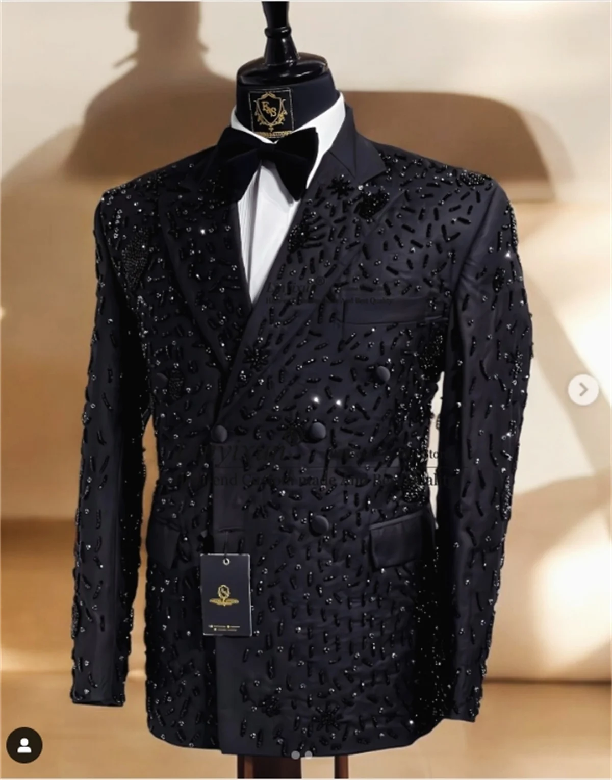 Sparkly Crystals Beaded Men Suit Groom Tuxedo Customized Notched Lapel Male Prom Blazers 2 Pieces Sets WeddingCostume Homme