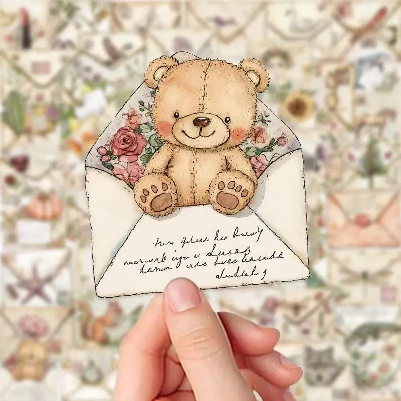50pcs Vintage Envelope Floral PET Stickers Waterproof Retro Decals for Journaling Scrapbooking DIY Crafts