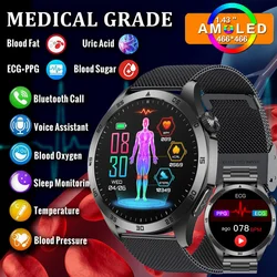 2024 neue Blutzucker Smartwatch für Männer EKG Uhren Blutfette Harnsäure Bluetooth Anruf Gesundheit Smartwatch Fitness Tracker