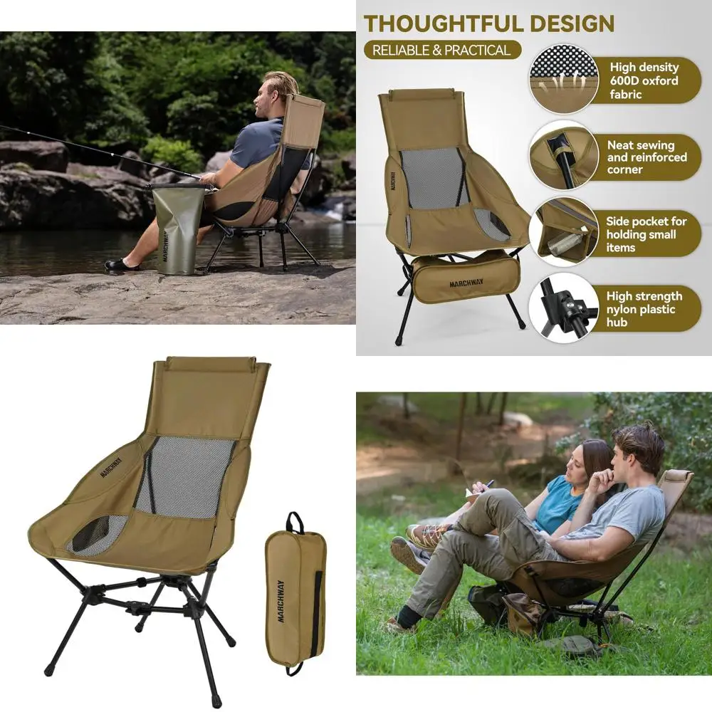 

Compact Folding High-Back Camp Chair with Headrest - Portable, Stable for Outdoor Adventures, Travel, Beach, Picnics, Festivals,