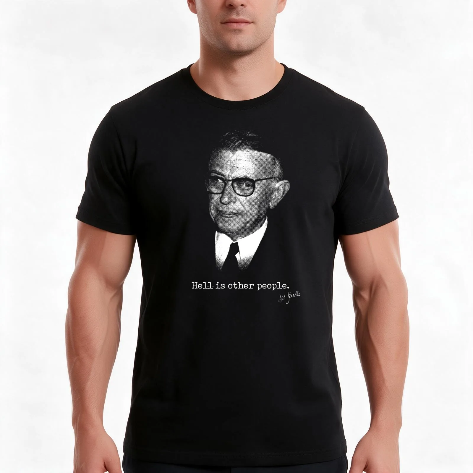 Jean-Paul Sartre - Hell Is Other People T-Shirt, Summer Casual Cotton Tee, Oversized Streetwear Tops, Vintage Graphic Print