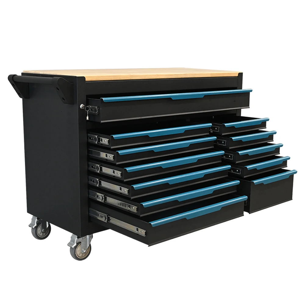 OEM Heavy Duty 12-Drawer Anti-Theft Waterproof Modular Rolling Tool Cabinet with Worktop for Garage Workshop Repair Storage