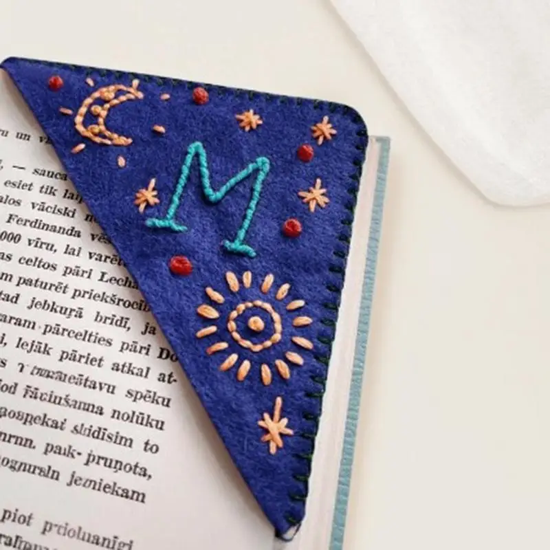 Triangle Corner Bookmark Handmade Stitched Triangle Corner Embroidery Bookmarks Hand Stitched Corner Moon Bookmark For Women Men