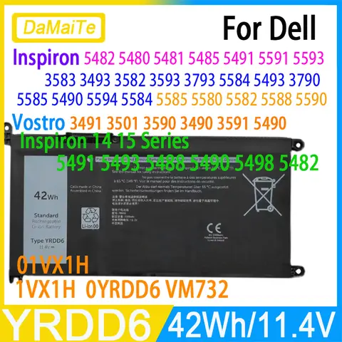 YRDD6 Laptop Battery for Dell Inspiron 3493 3501  3793 5480 5481 5493 5585 5594 7586 OYRDD6 VM732 OVM732 1VX1H 01VX1H