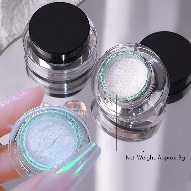 1 Box Moonlight Nail Powder Silver Fine Glitter Metallic Effect Polarizing Powder Polish Nail Powder