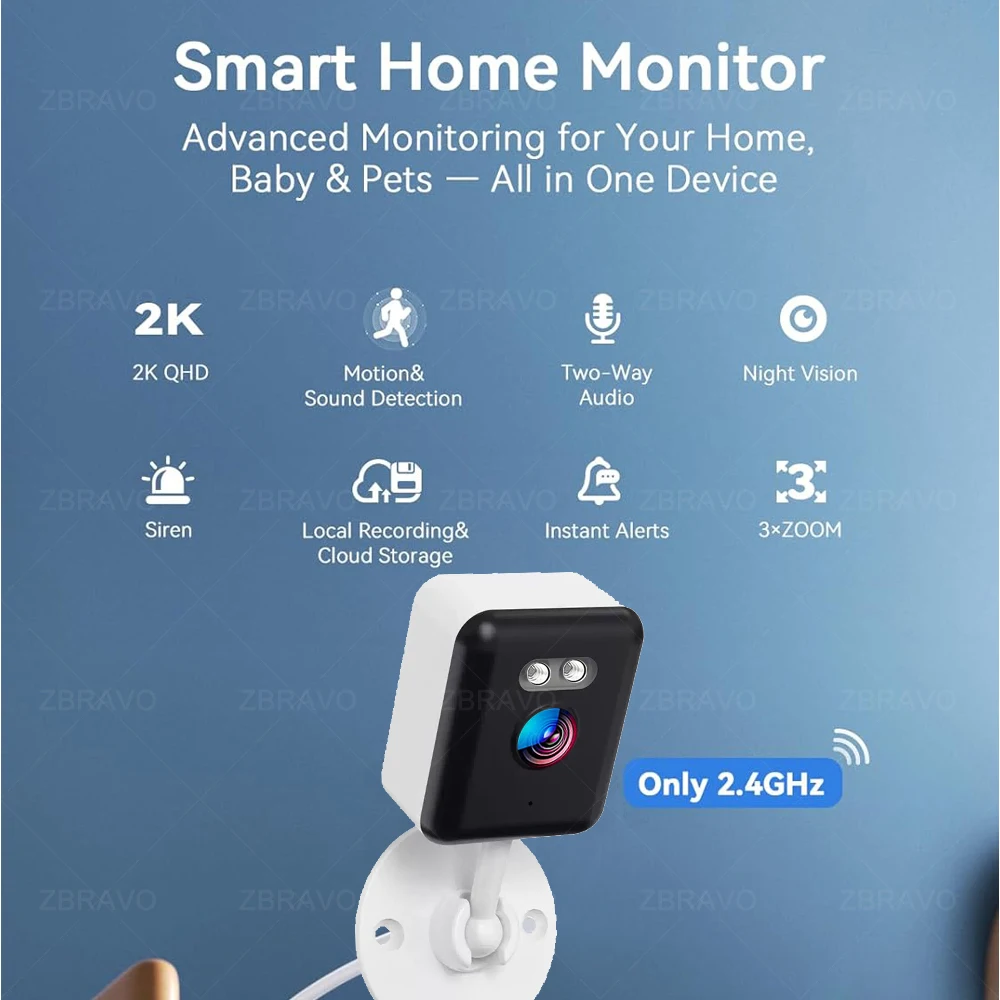 Tuya Smart Life 2K 5MP Mini WiFi Camera Indoor Home Security AI Human Detection Siren Alarm Baby Monitor Color Night Vision