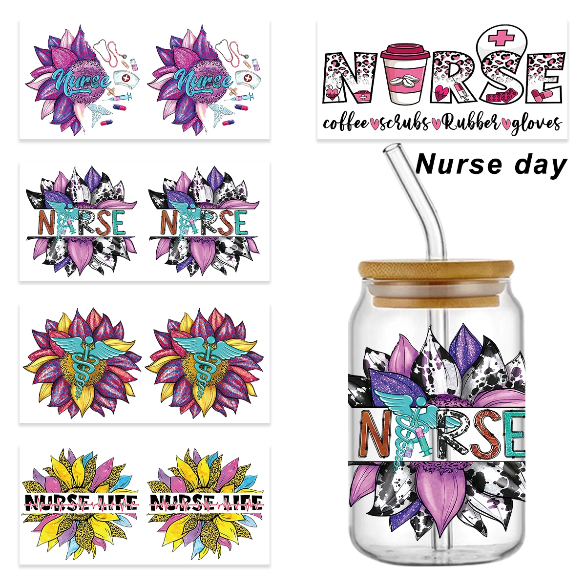 16oz 3D UV DTF Transfer Stickers Cup Wraps Doctor Nurse Day Print for Glass Libbey Selfadhesive Washable DIY Custom