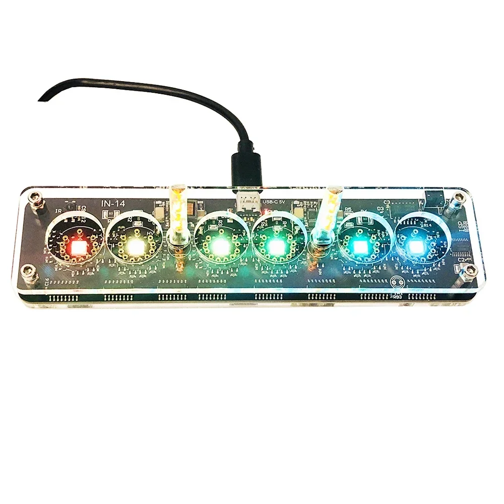 Nvarcher 6-bit IN-14 Nixie Tube Clock  wiht LED Colored lights Remote Control without IN14 tube