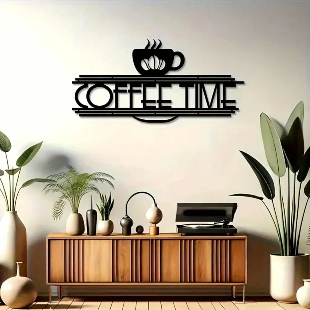 CIFbuy Metal Iron Wall Art Black Coffee Cup Laser Cut Minimalist Hanging Decor for Home Kitchen Cafe