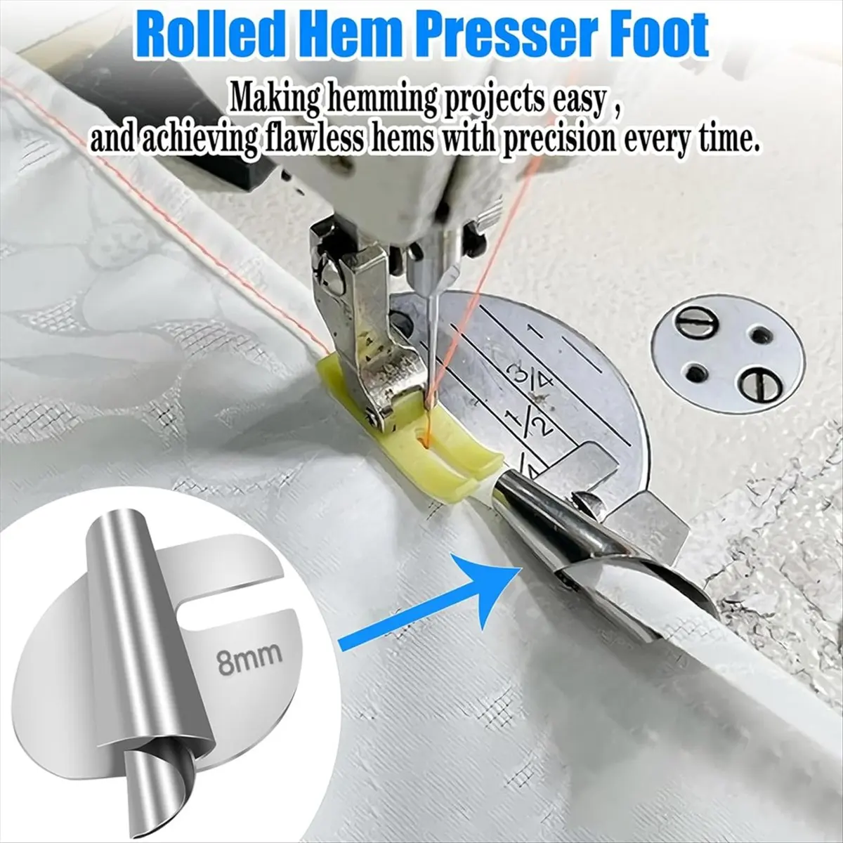 الخياطة توالت هيمر القدم العالمي 5 قطعة/الحزمة 6 مللي متر-10 مللي متر منحني التمرير ، ماكينة خياطة قطعة قدم الضغط في ماكينة الخياطة هيمر القدم-A51M #4
