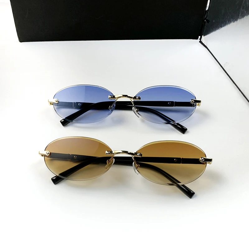 2pcs Oval Combo Fashion Metal Sun Glasses For Both Men and Women Cross-border Summer Beach Sunshade Sunglasses
