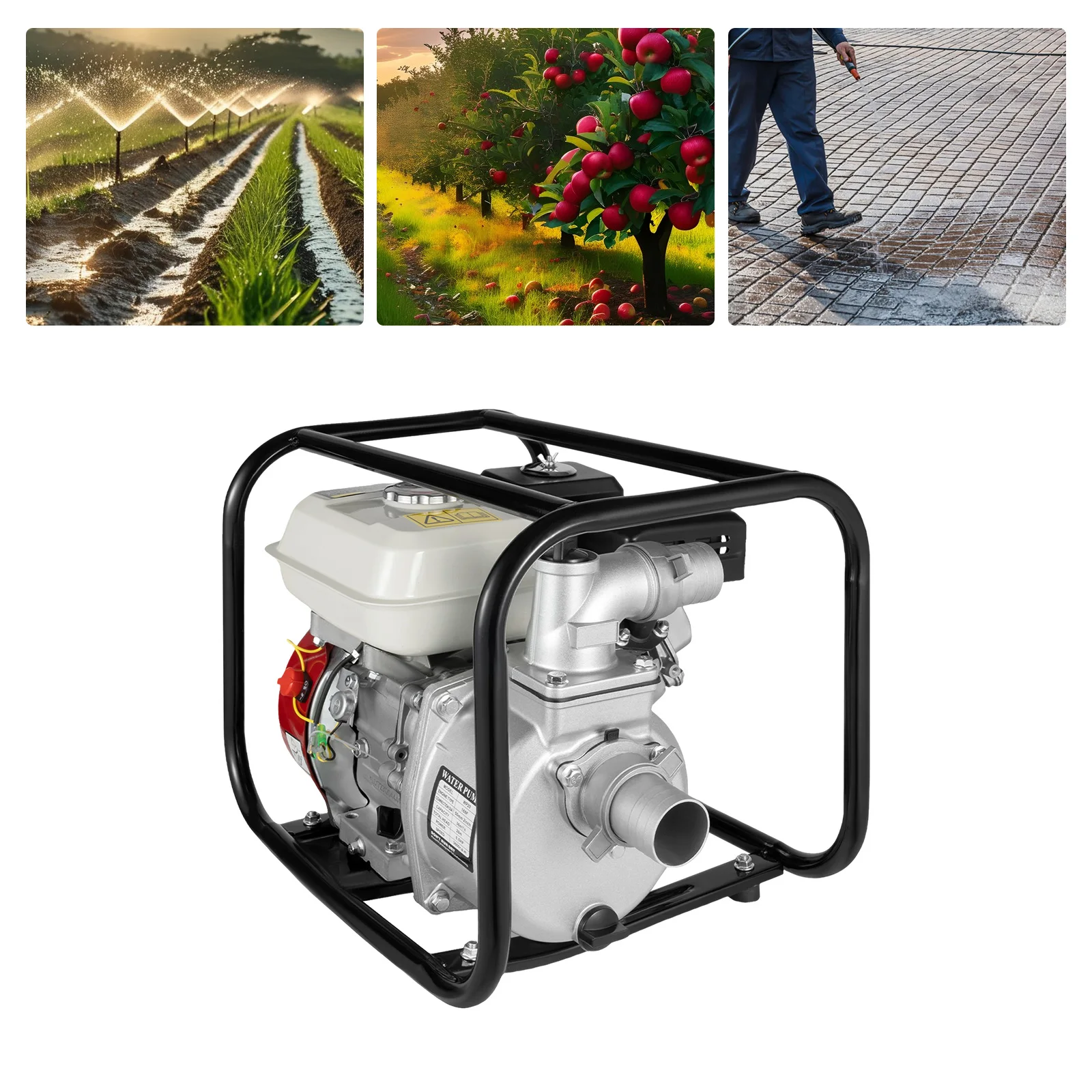 6.5HP Gasoline Water Pump 210CC 4-Stroke Single-Cylinder Manual Start Irrigation Transfer Pump with OHV Engine 4.8KW 3600RPM
