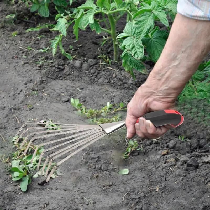 

Hand Rake Small Garden Rake For Flower Beds Manual Weeding Gardening Tool Heavy Duty Short Soil Tiller For Women Men Gardeners