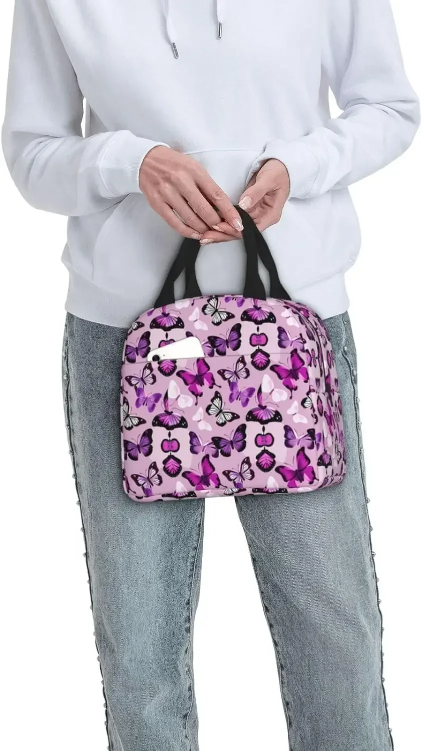 Bellissimo insetto viola farfalla borsa per il pranzo isolata termica congelabile borsa per il pranzo impermeabile Bento Lu nch Box donna uomo Lunc h