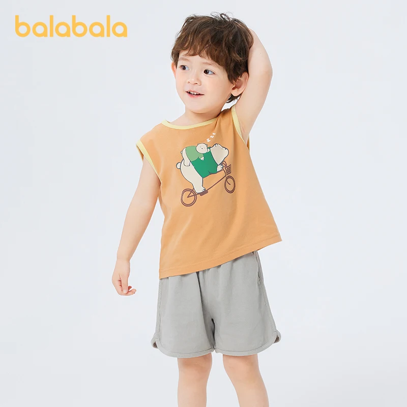 Balabala-幼児用のツーピースセット,ベスト,男の子用,快適,新しい夏用,2023