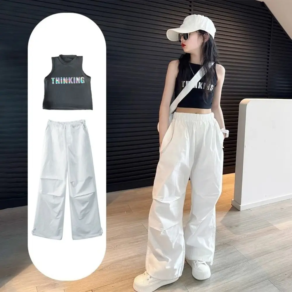 

Personality Streetwear Girls Hip Hop Clothes Teens Outfits Y2k Clothes Set Summer Vest Cargo Pants Suit Streetwear