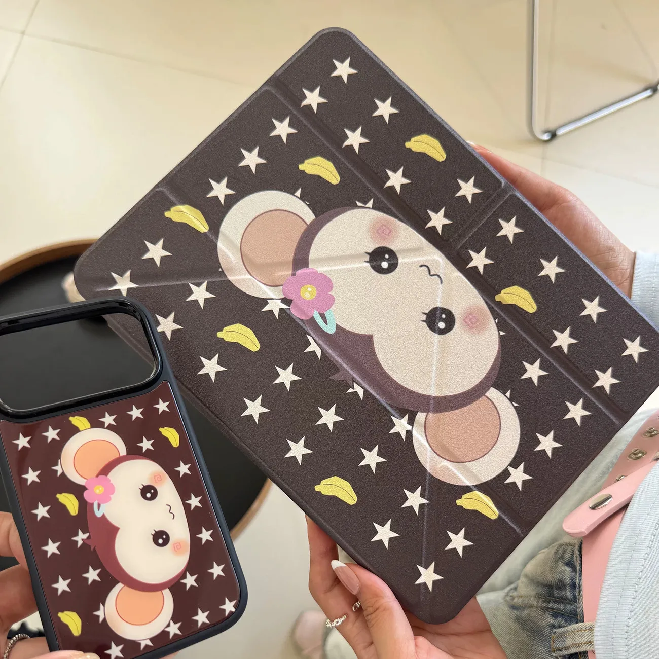 Kawaii Brown Monkey White Star Cute For iPad Pro Air 13 11 M5 M4 M3 M2 2 1 11th A16 12.9