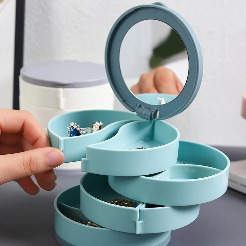 

Rotating Four-layer Jewelry Box Necklace Earrings Ring Bracelet Storage Organizer Multilayer Compartment Storage Box With Mirror