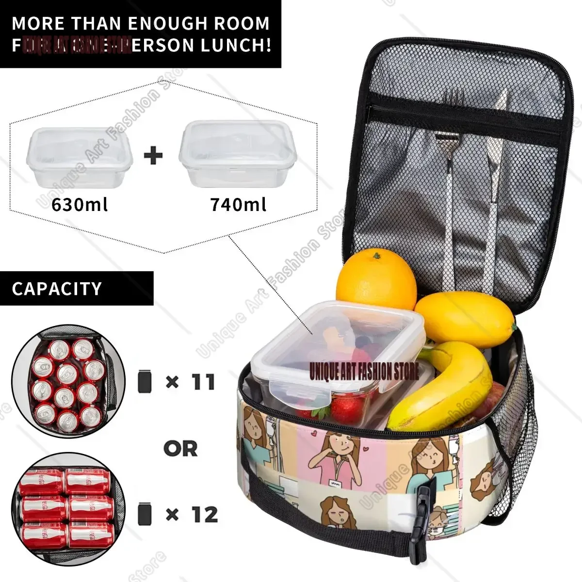 Enfermera En Apuros Collage Borse per il pranzo isolate Contenitore per il pranzo portatile Borsa termica Borsa per il pranzo Tote College Picnic Girl Boy