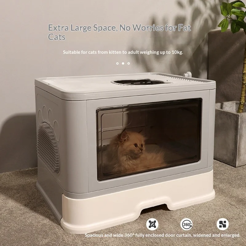 Caja de arena plegable para gatos cerrada: antioleores y antisalpicaduras