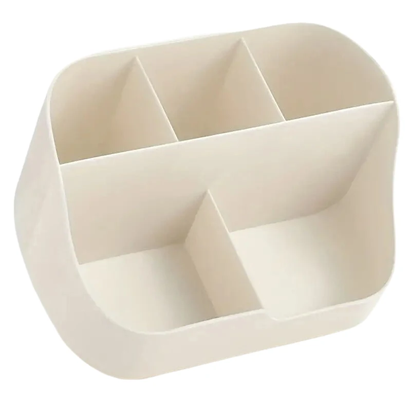 حامل أقلام ذو 5 شبكات بسعة كبيرة، منظم فرش مكياج متعدد الوظائف، دلو تخزين بلاستيكي عالي الجودة لسطح المكتب