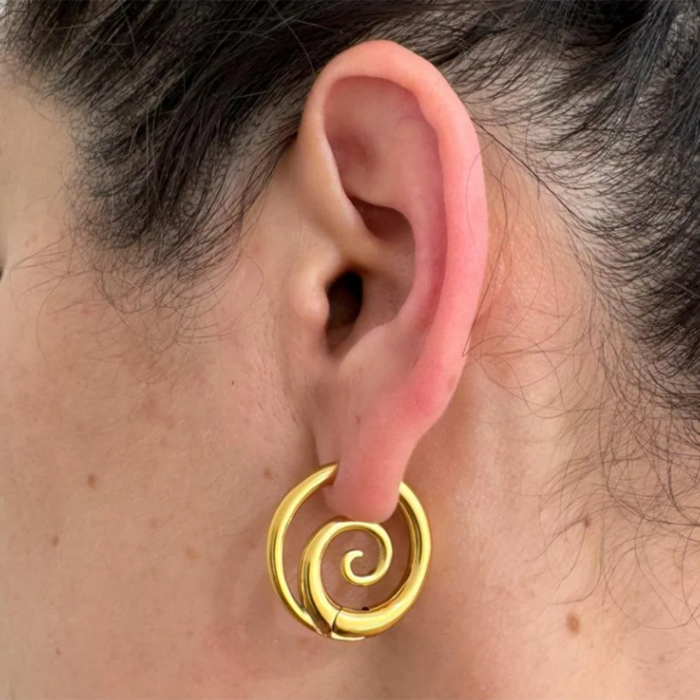 

Minimalist Stainless Steel Spiral Hoop Earrings Unusual Anti Allergic Waterproof Earring PVD 18K Gold Plated Jewelry Party Gift