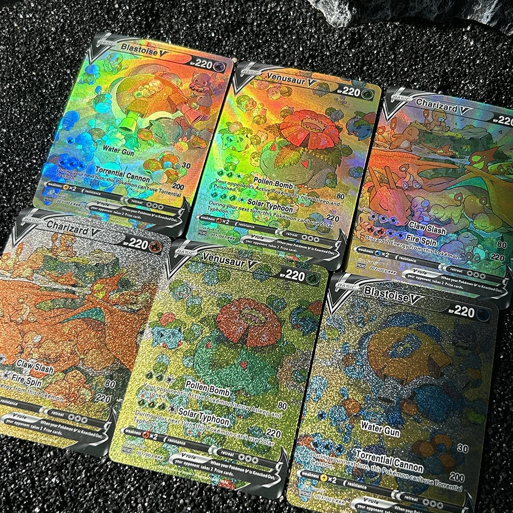 3PCS Fai Da Te PTCG Charizard Venusaur Blastoise Versione Inglese Flash Card Self Made Card Gioco Classico Anime Card Regali