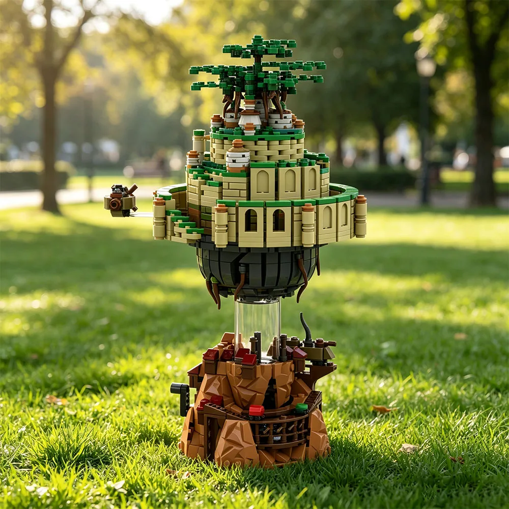 MOC Manual Rotation Classical Mobile Sky Castle Building Block Set Howled-Movinged Animated House Model Birthday Toy Gift