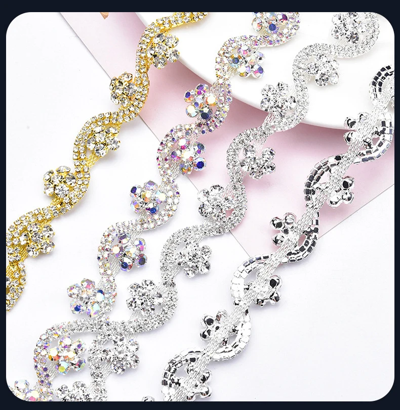 5 Meter Strass-Kette Kristall-Diamant Kleidungszubehör DIY Handwerk Blumenform Dekoration Strass-Band Nähzubehör – Detail 2