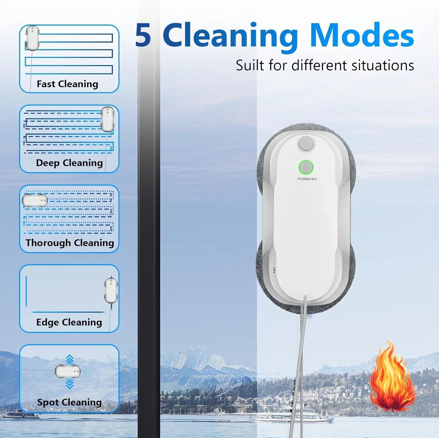 

W5 Window Cleaning Robot, Dual Direction Auto-Spray Smart Window Cleaner with Triple Safety System, Smart Navigation, Remote