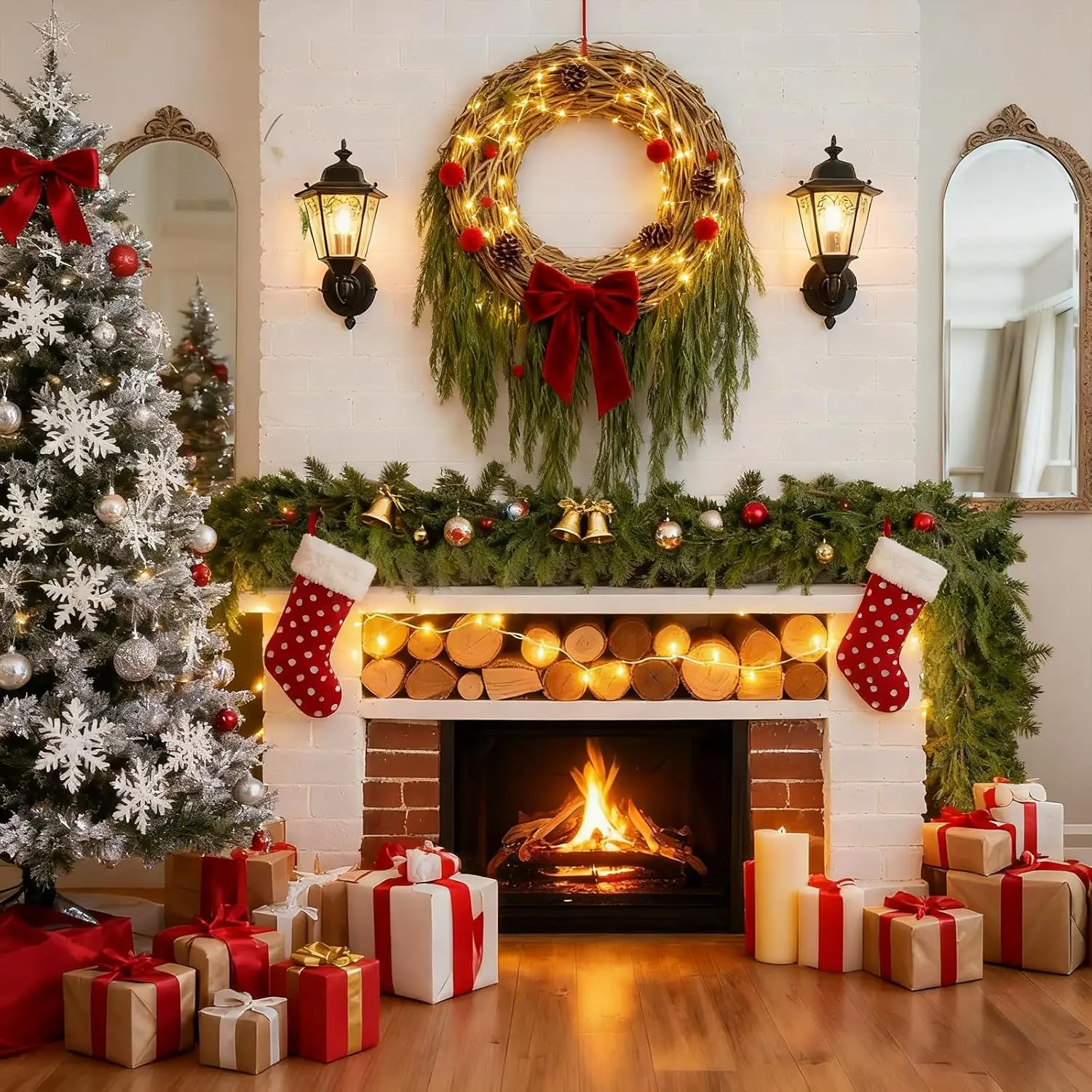 

2Pcs Christmas Norfolk Pine Garlands, 6Ft, for Xmas Wreath Indoor Outdoor Holiday Decoration