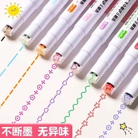 3/6Pcs Flower Line Shape Highlighter Pen Roller Tip Curve Liner Marker Kawaii Stationery for School Office Supplies Gifts