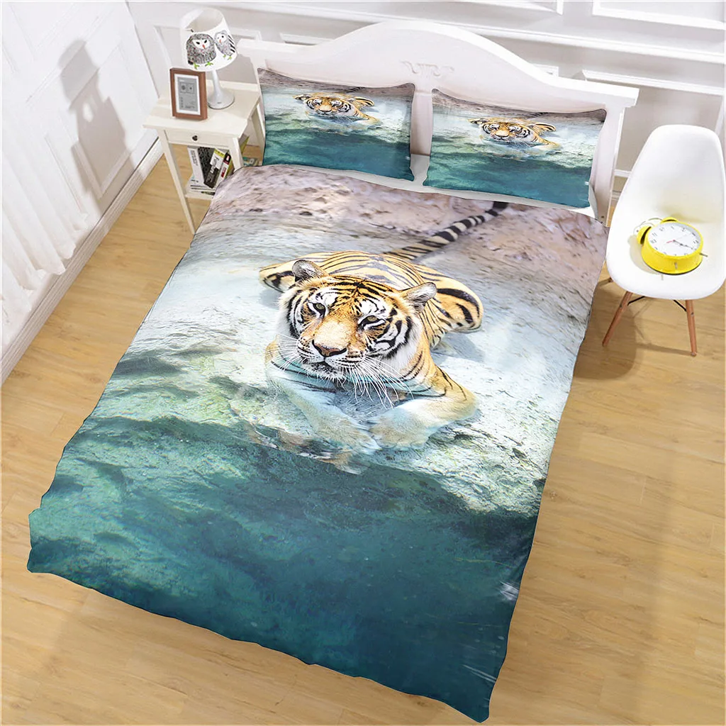 HUANZHUANG Print Bedding Sets Tiger In Blue Water Exquisite Bed Supplies Duvet Cover Bed Comforter Bedding Luxury Birthday Gift