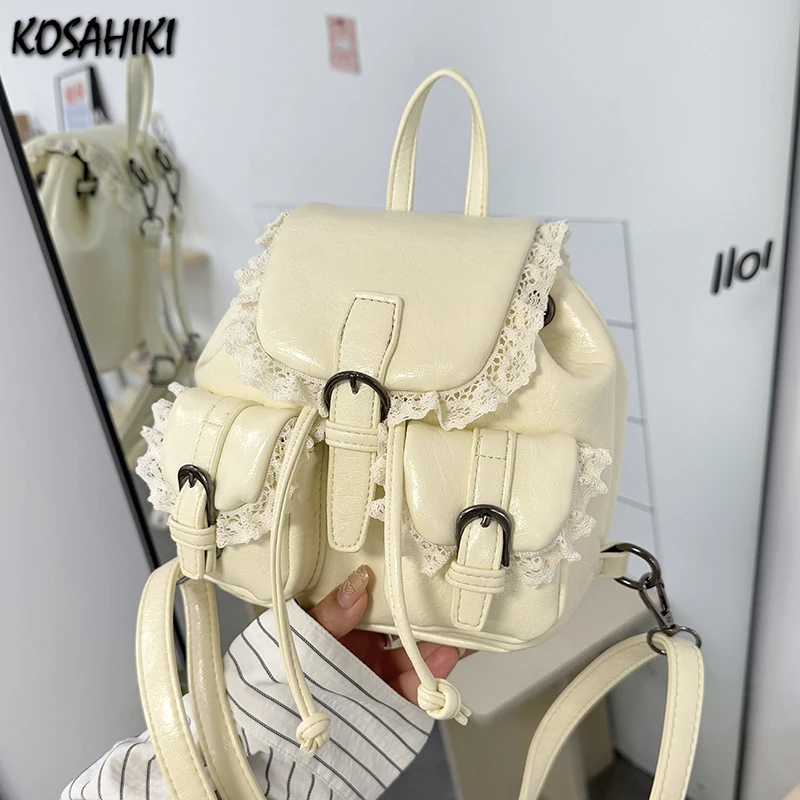 

2025 Lace Patchwork Fairy Fashion Handbags Y2k Aesthetic Chic Casual Simple Backpacks Korean Women Mini Sweet Preppy Schoolbags