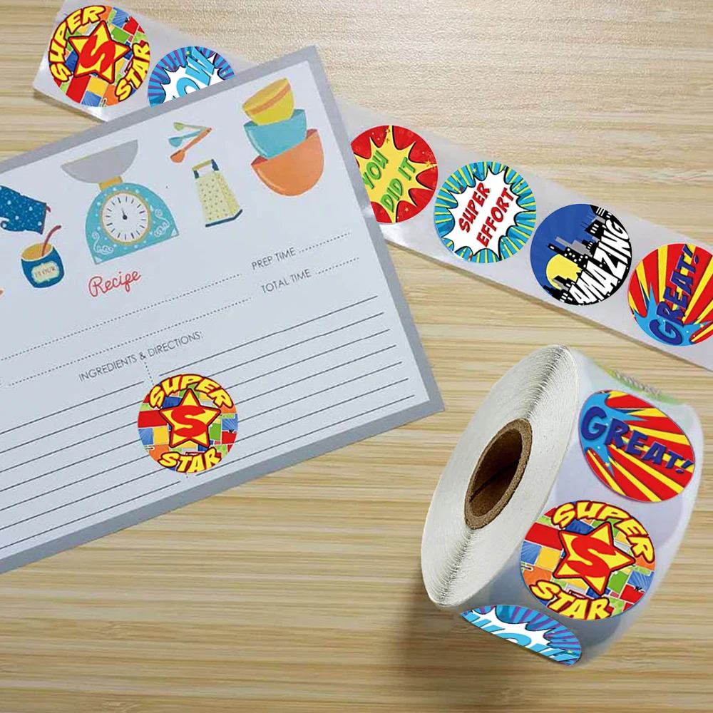 New 500pcs/Roll Super Hero Reward Designs Stickers Encouragement Scrapbooking Paper Seal Students Kids Stationery 2.5cm Stickers
