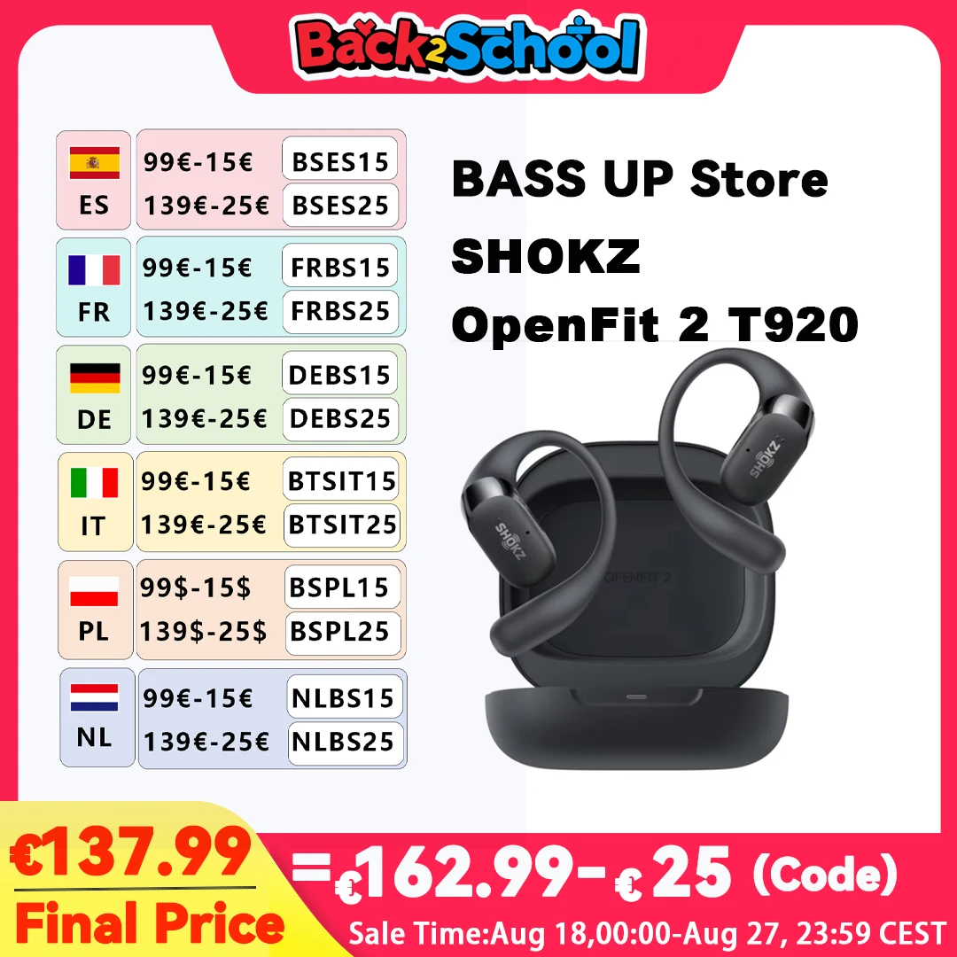 SHOKZ OpenFit 2 couteurs  oreille ouverte Bluetooth 48 heures de temps de lecture crochets d'oreille couteurs  oreille ouverte Charge rapide IP55 tanche