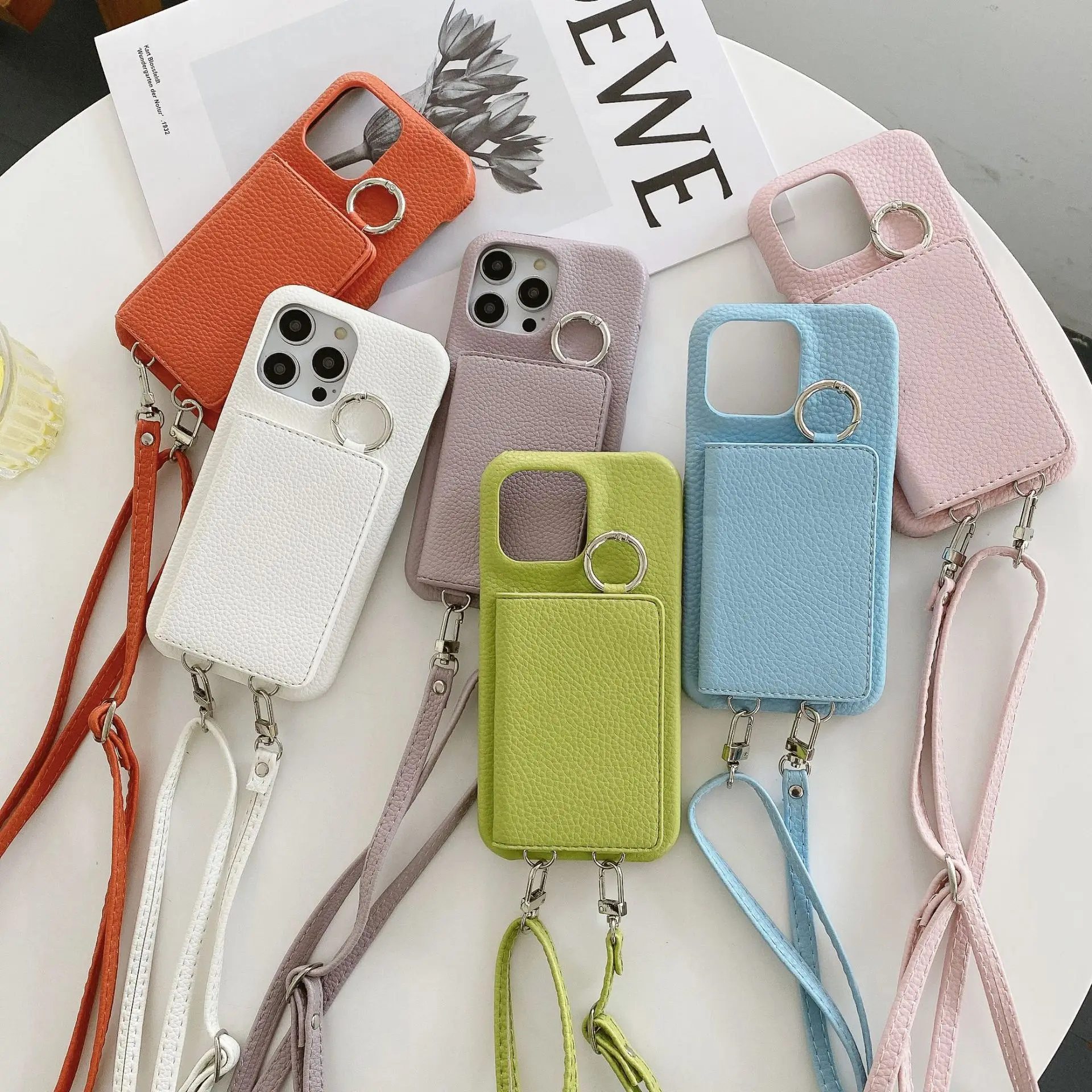 Wallet Shoulder Strap Case for iPhone 18 Pro Max 13 12 11 14 15 16 17 Pro Max 16 Plus Lady Leather Card Pocket Lanyard Cover