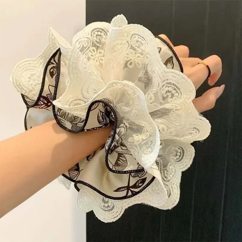 1Pc Women Feminine Temperament High End Flower Lace Four Layer Oversized Large Intestine Hair Loop Hair Tie Headband Accessory