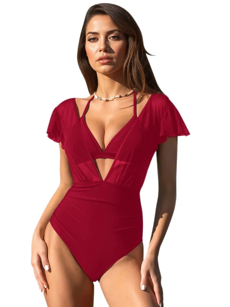 2026 جديد ارتفاع الخصر مثير ملابس السباحة النساء الصيف ثوب السباحة مجموعة البكيني أكمام ملابس السباحة امرأة الشاطئ لباس سباحة للإناث