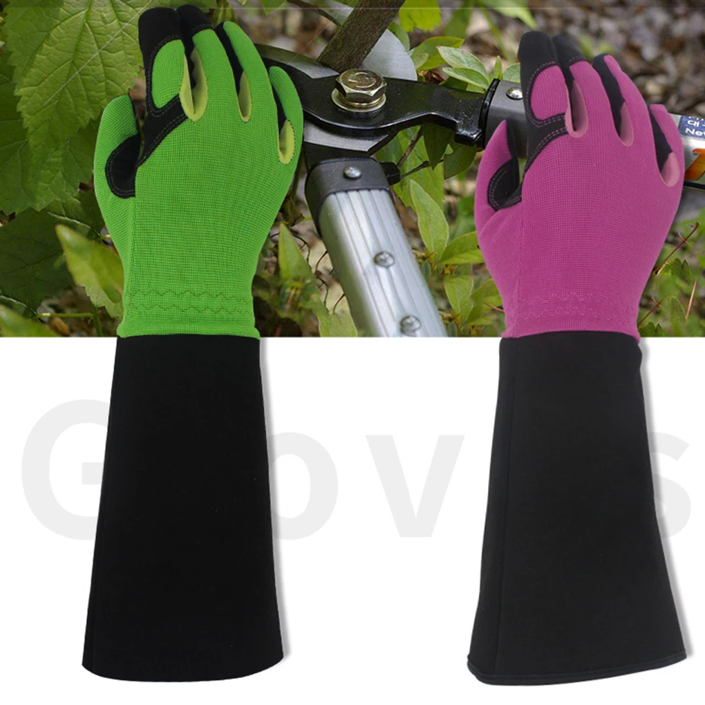 1 زوج الرجال النساء طويلة حديقة قفازات العمل البستاني ثقب مقاومة شوكة تشذيب قفازات البستنة