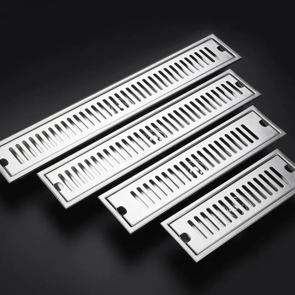20/30/40/50cm Stainless Steel Shower Floor Drain Bathroom Rectangle Linear Floor Drainage Floor Drain with Strainer Cover