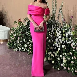 Classic Celebrity Dress Floor Length Straight Satin Short Sleeves Solid Color Pleats Elegant Dresses For Formal Occasions Modern