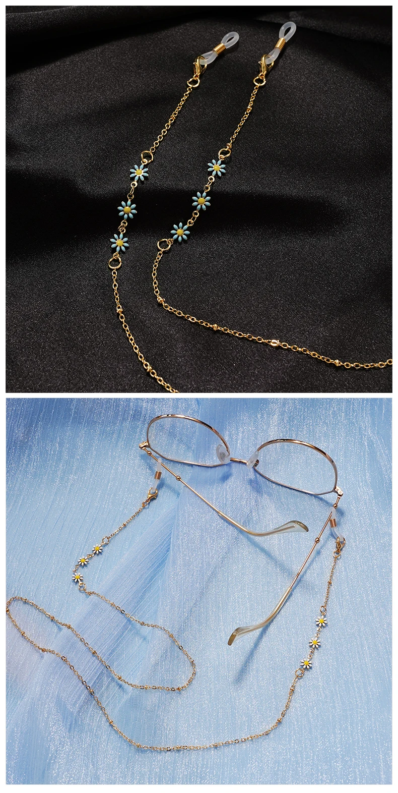 Öl tropft Chrysantheme Metall Brille-Kette Maske-Seil neue Mode Sonnenbrille maskierte Brille Goldkette Lanyard – Detail 9
