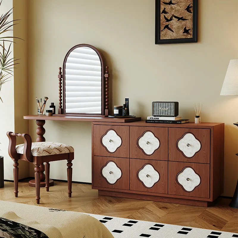 

Nordic Organizers Makeup Table Nightstand Square Wooden Walnut Vanity Desk Luxury Salon Beauty Coiffeuse Chambre Furniture Home