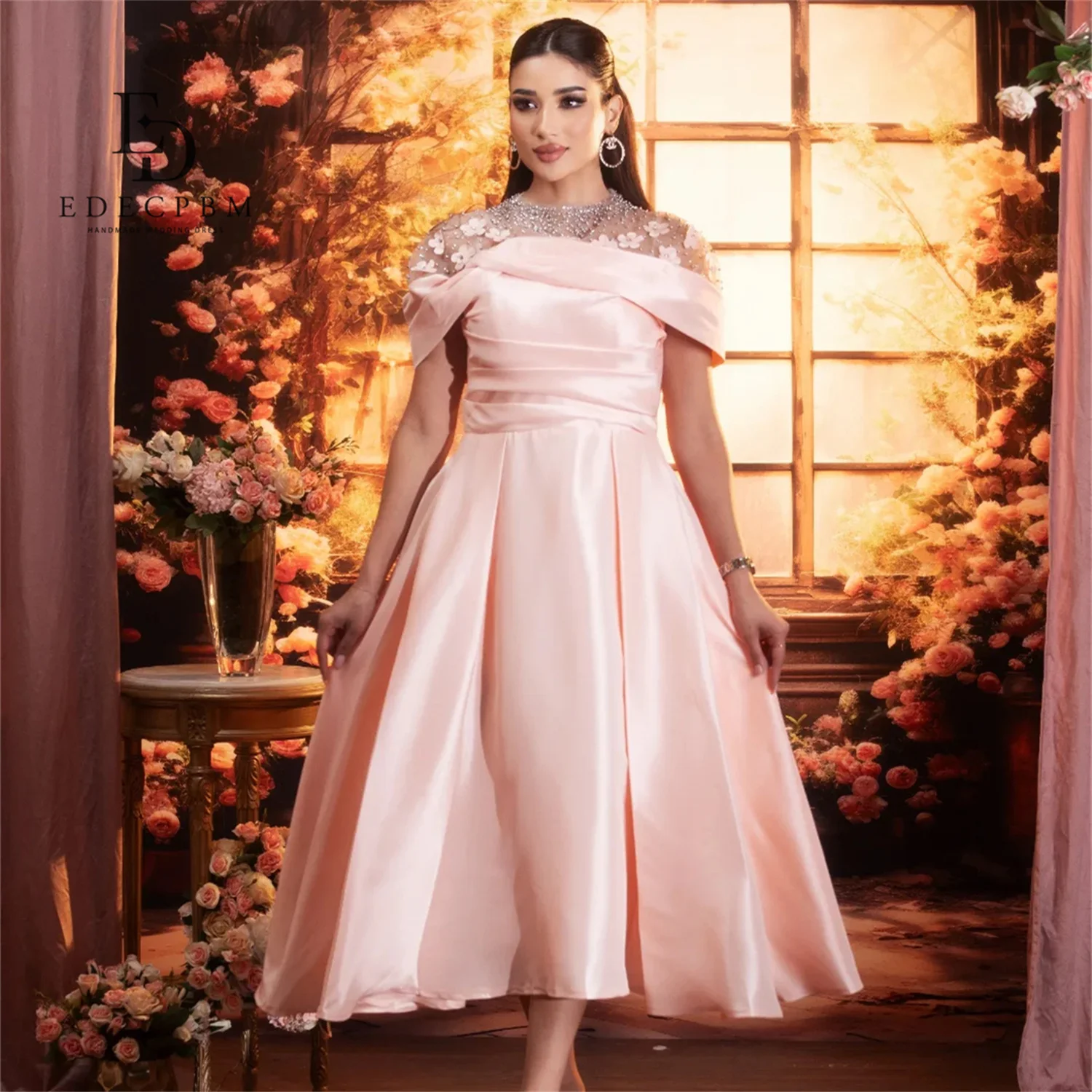 

EDECPBM Elegant Party Dresses for Special Occasions Satin Evening Dress Pink Prom Dresses 2025 Woman فساتين سهرة Customized Gala