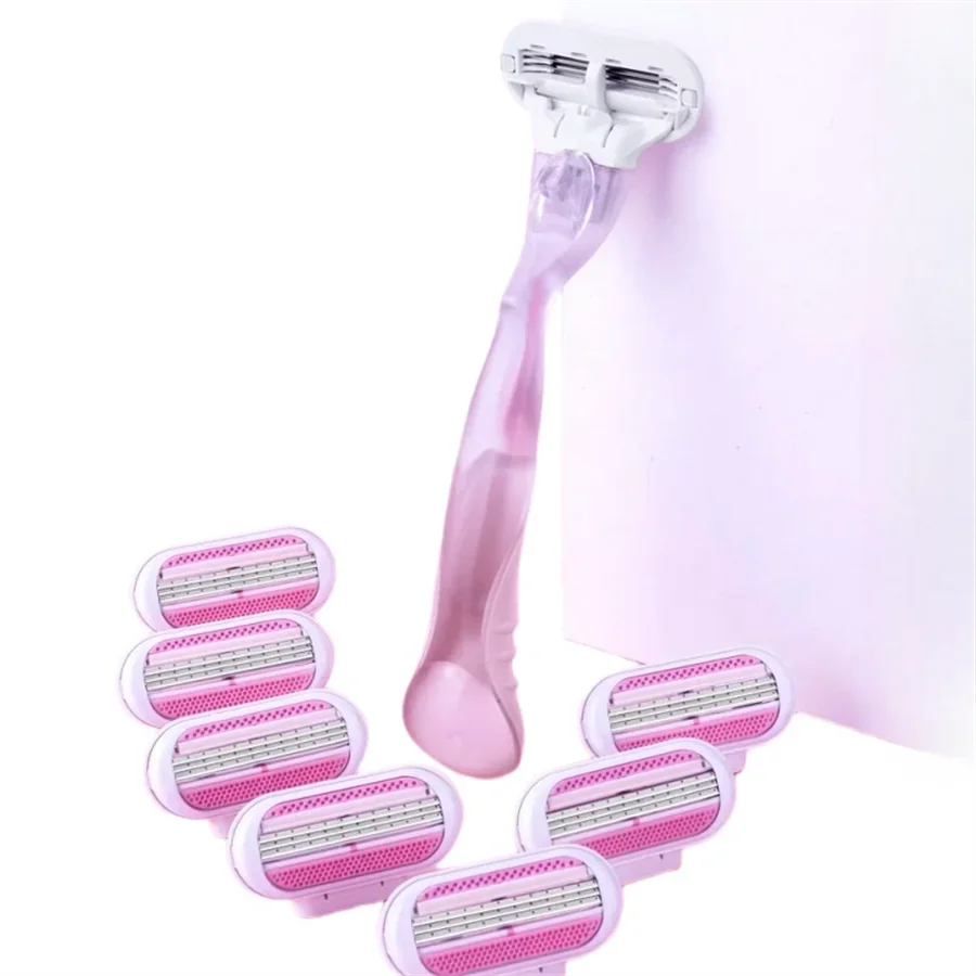 ( 1 Handle + 4 Blades ) Women Safety Razor Blades Face/ Leg/ Armpit/ Bikini Beauty Hair Removal Shaving Compatible Venus Shaver