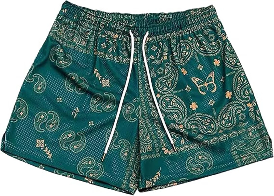 

Short Pants With Mesh Pattern Print Suitable For Summer Retro And Casual Style Suitable For Sports Gym Basketball And Running
