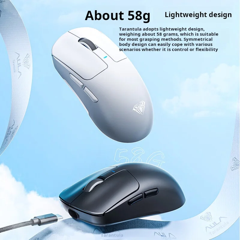 ماوس ألعاب AULA SC680 لاسلكي ثلاثي الأوضاع وخفيف الوزن، سلكي/2.4G/بلوتوث، عمر بطارية طويل للرياضات الإلكترونية والشحن