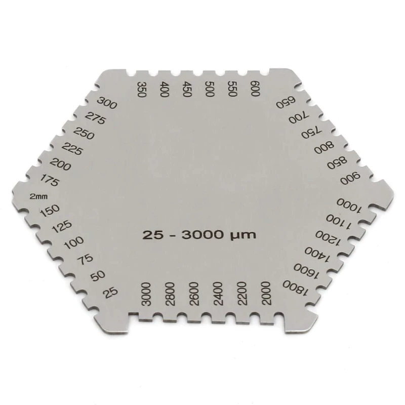 Độ Chính Xác Cao Thép Không Gỉ Lục Giác Màng Ướt Lược Công Nghiệp 25-3000um Sơn Ướt Máy Đo Độ Dày Màng Với Quy Mô Trang Sức Giọt